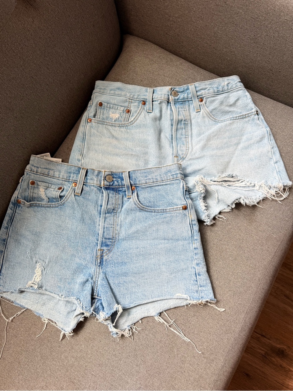 Levi’s 501 Original Denim Shorts Bundle 2 Pairs W28 High Rise Distressed Raw Hem